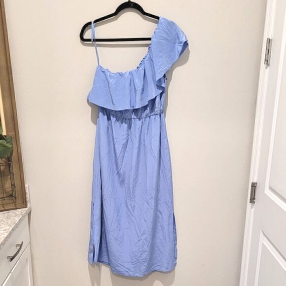 FINAL SALE🌷Club Monaco Hanitah👗 silk one shoulder ruffle dress size 10 - Picture 11 of 16